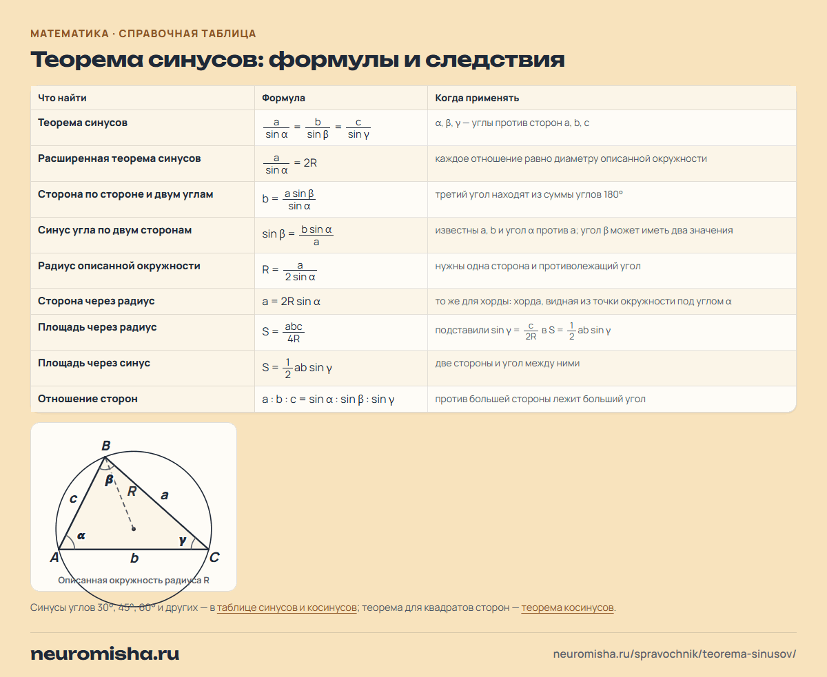Теорема синусов: формулы и следствия